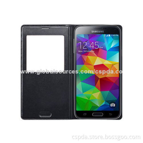 PU Leather Wallet Mobile Phone Case for Samsung Galaxy S5 with Windows, All Colors Available
